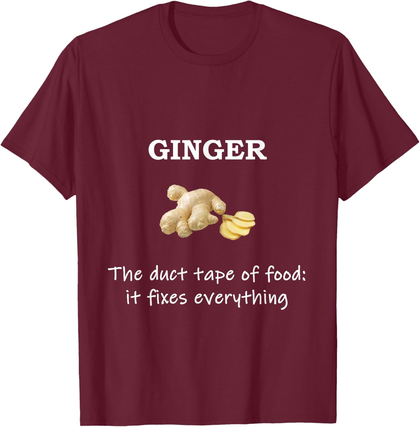 Funny Ginger Fixes Everything Foodie T-Shirt - T-Shirt | Maroon