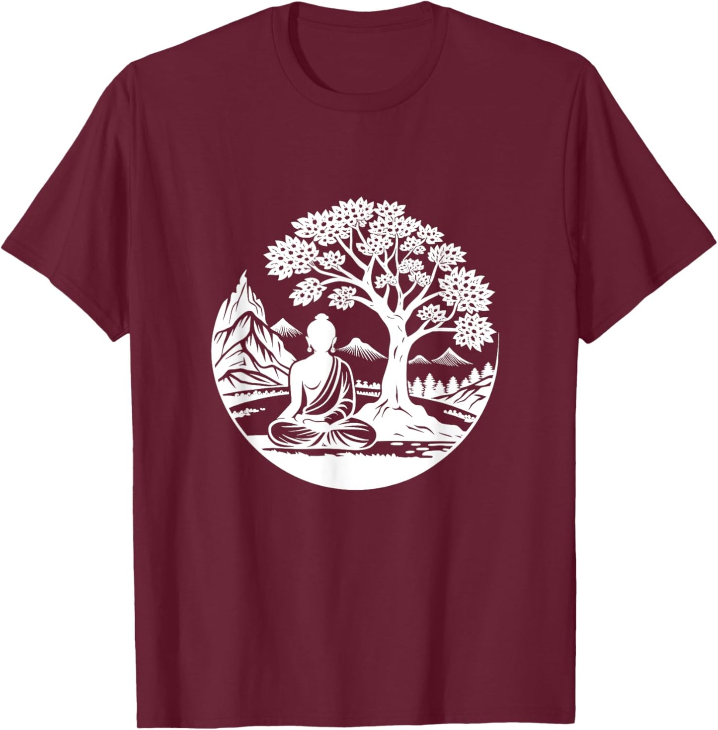 Buddha Sitting Under Bodhi Tree / Sitting Buddhist Symbol T-Shirt - T-Shirt | Maroon