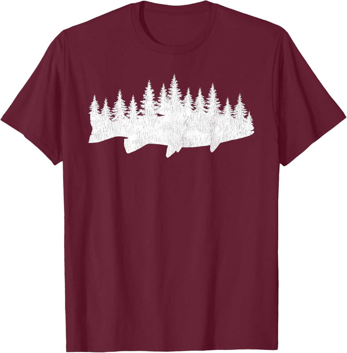 Steelhead Fishing - Forest Treeline Trout Fisherman Gift T-Shirt - T-Shirt | Maroon