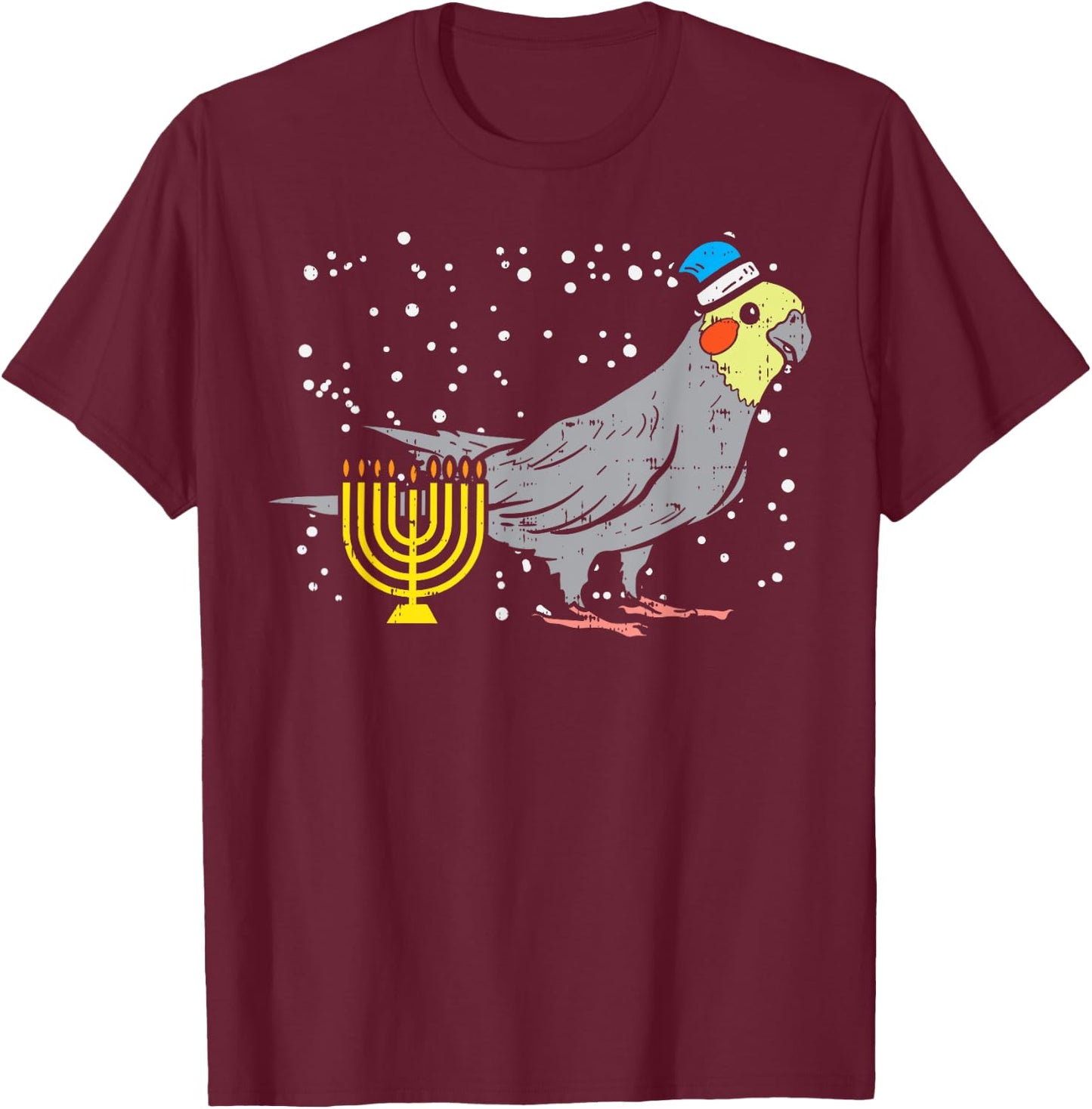 Cockatiel Menorah Jewish Cockatoo Parrot Bird Hanukkah Gift T-Shirt - T-Shirt | Maroon