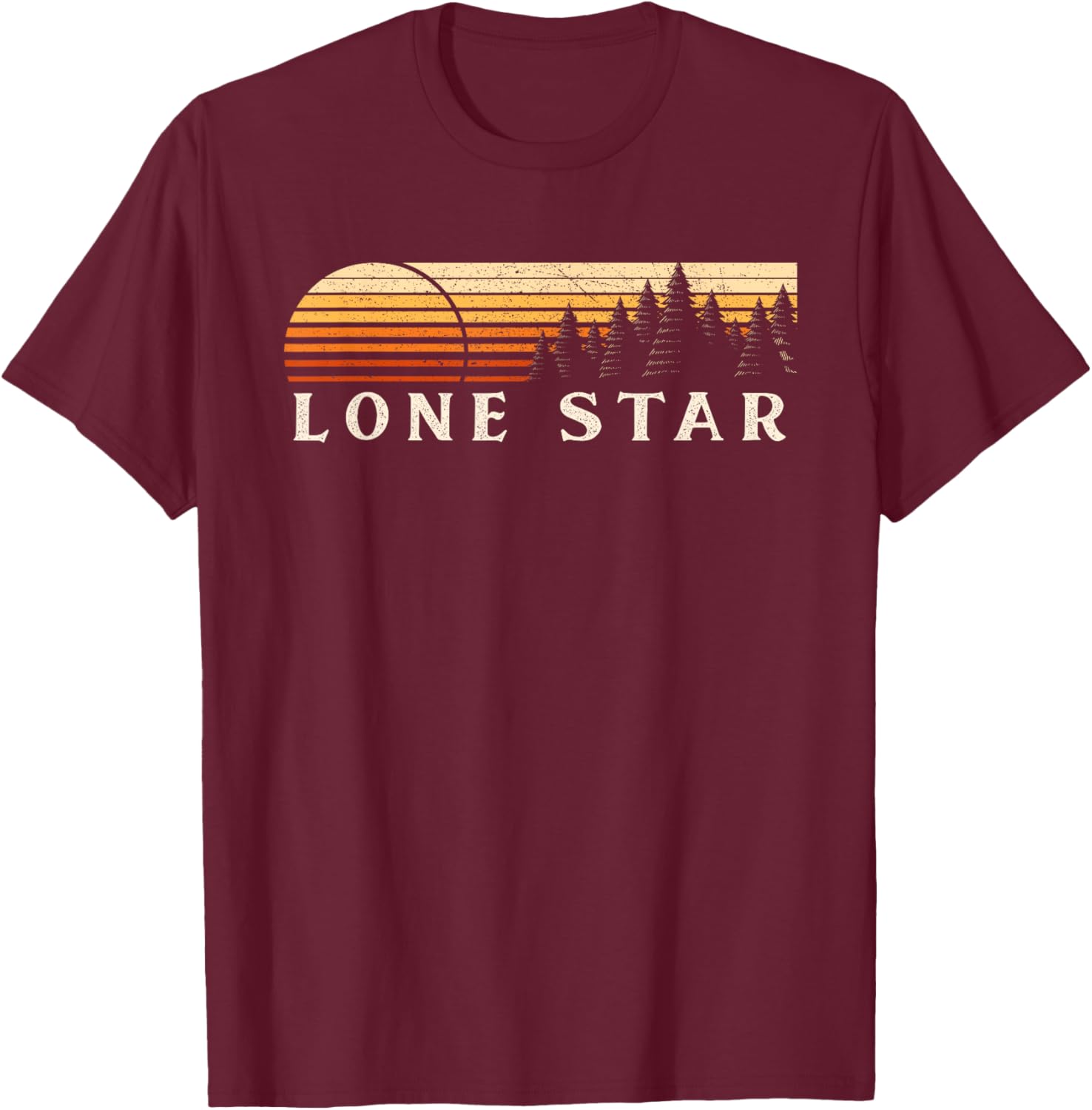 Lone Star, AZ Vintage Evergreen Sunset Eighties Retro T-Shirt - T-Shirt | Maroon