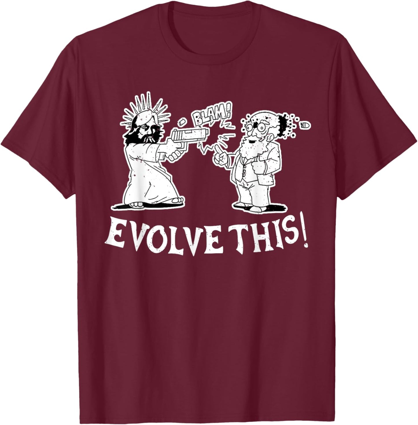 Vintage Evolve This Jesus And Darwin , Small, Black T-Shirt - T-Shirt | Maroon