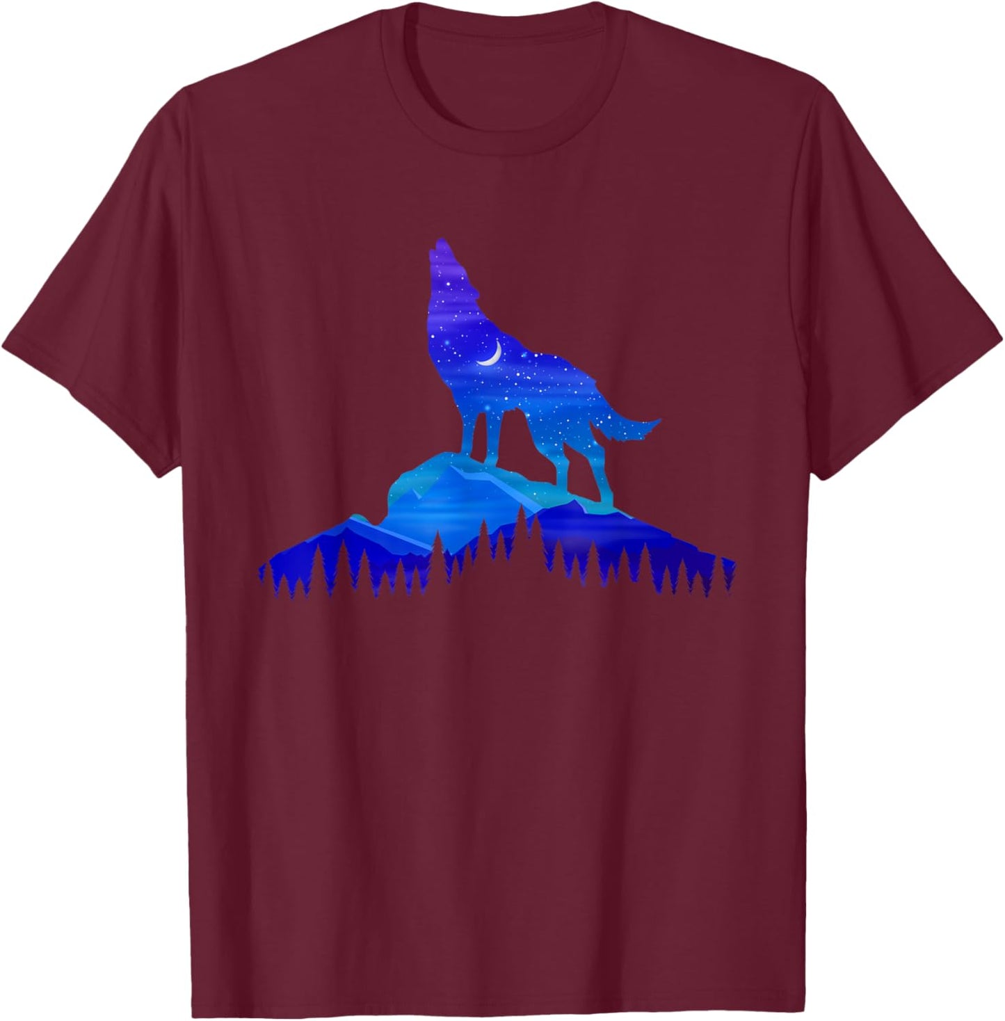 Starry Wolf - Wildlife Nature Animal Lover T-Shirt - T-Shirt | Maroon