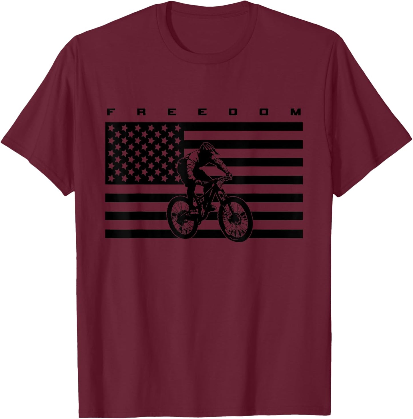 American Flag MTB Mountain Bike Apparel - Mountain Bike T-Shirt - T-Shirt | Maroon