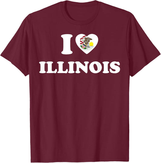 I Love Illinois Shirt I Heart Illinois Flag T-Shirt - T-Shirt | Maroon