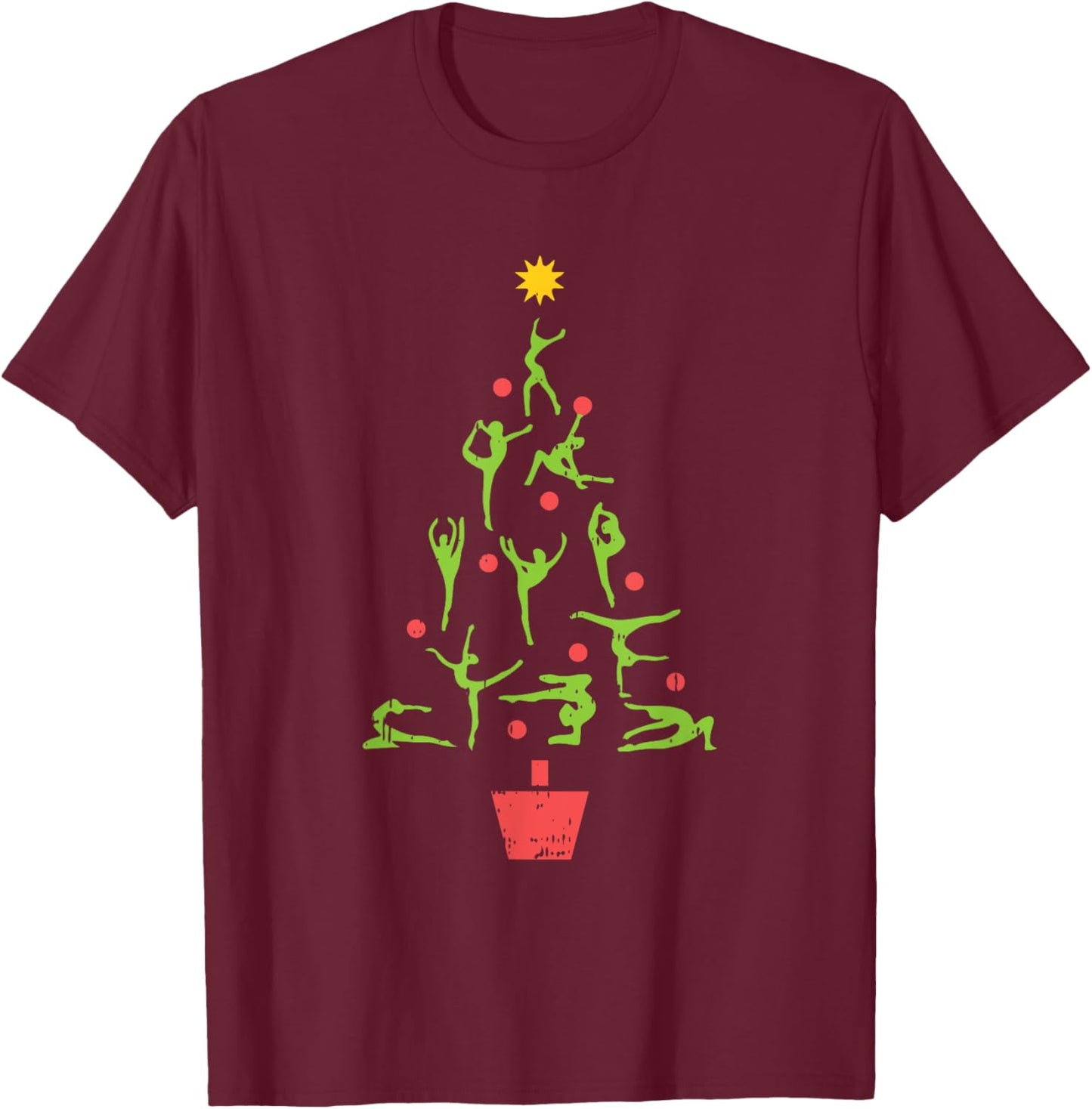 Gymnast Christmas Tree Christmas Pajama X-Mas Gymnastics T-Shirt - T-Shirt | Maroon