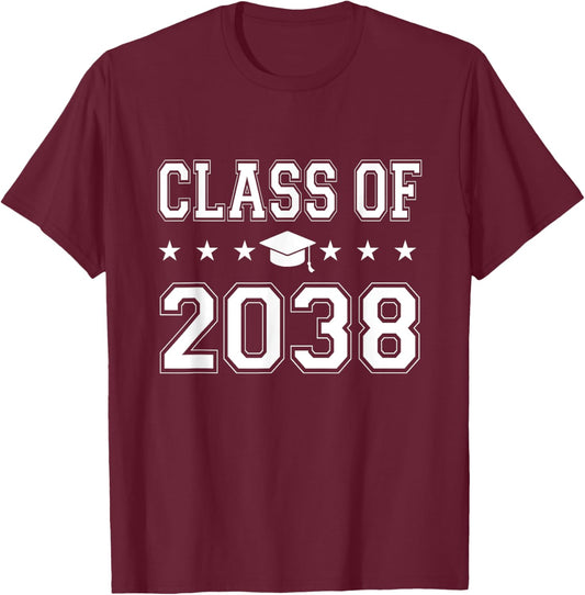 Class of 2038 First Day of School Graduation T-Shirt - T-Shirt | Maroon