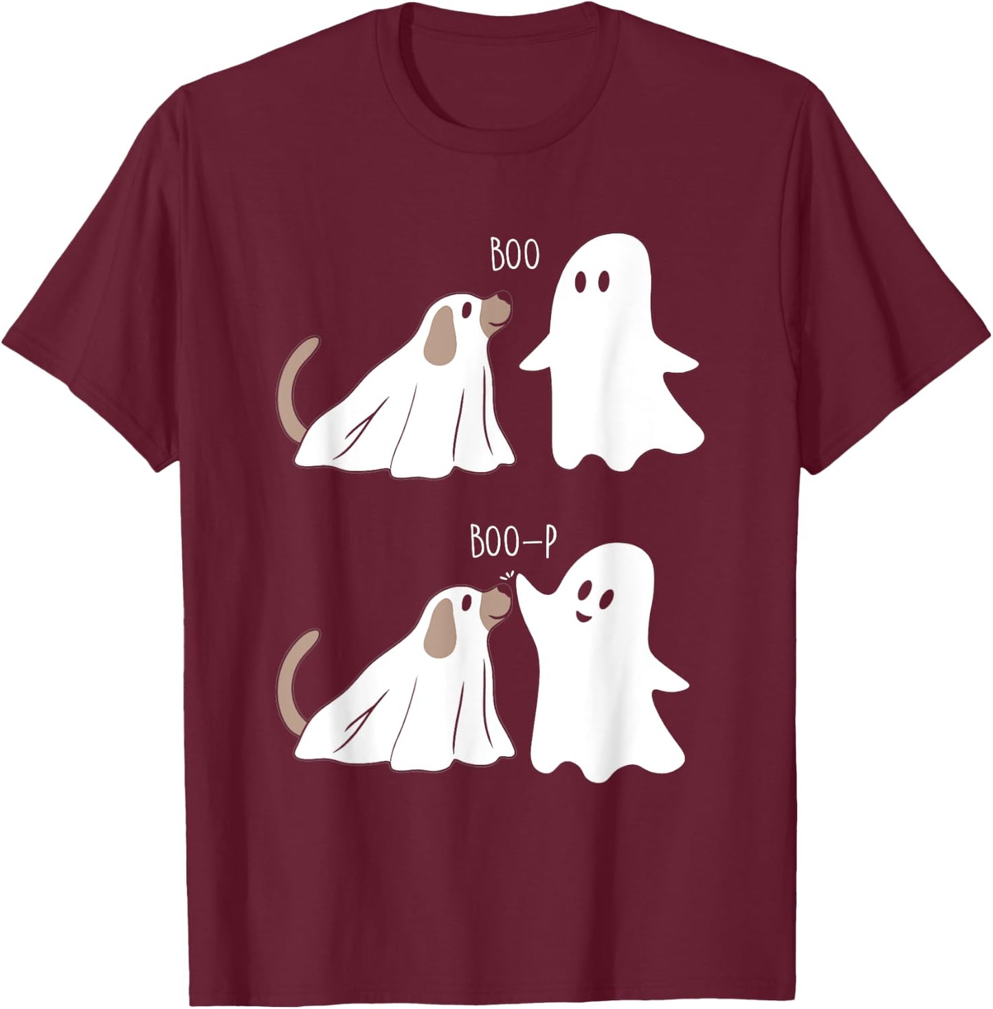 Boo Boop Dog And Ghost Funny Halloween Spooky Dog Women Kids T-Shirt - T-Shirt | Maroon