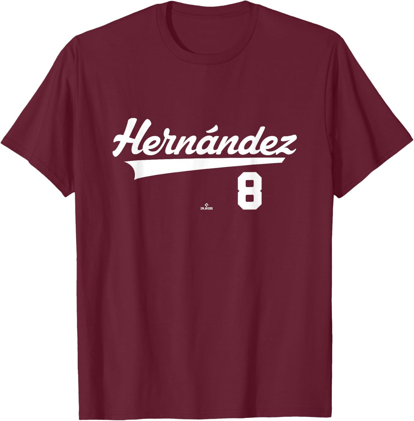 Player Name Swoosh Kiké Hernández Los Angeles Baseball MLBPA T-Shirt - T-Shirt | Maroon