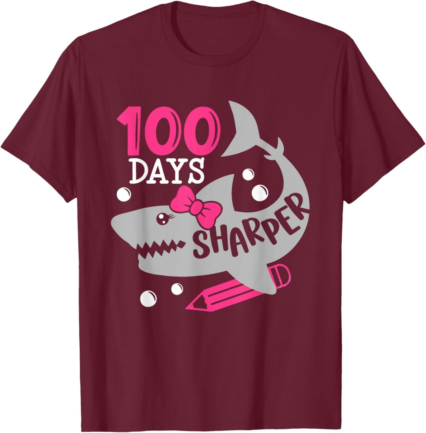100 Days Sharper Shark Teachers Happy 100th Day Of School T-Shirt - T-Shirt | Maroon