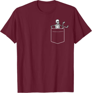Halloween Skeleton Costume Pocket Men Women Kids Boys Girls T-Shirt - T-Shirt | Maroon
