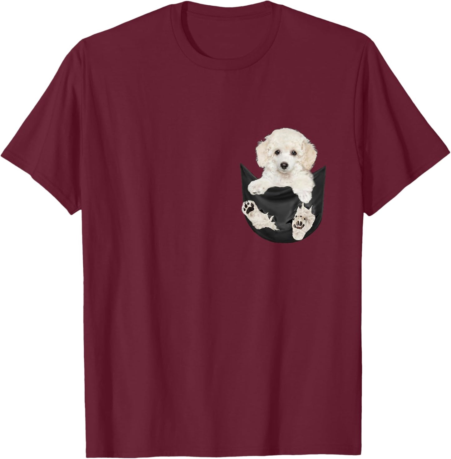 Dog Lovers Gifts White Poodle In Pocket Funny Dog Face Women Girls Kids T-Shirt - T-Shirt | Maroon