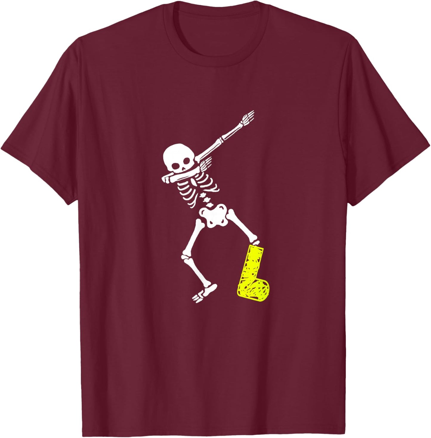 Funny Injury Dabbing Skeleton Broken Leg Kids Adult T-Shirt - T-Shirt | Maroon