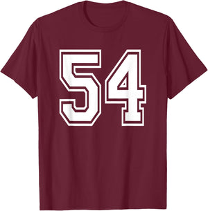 Number 54 Birthday Gift Sports Player Team Numbered Jersey T-Shirt - T-Shirt | Maroon