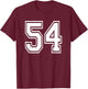 Number 54 Birthday Gift Sports Player Team Numbered Jersey T-Shirt - T-Shirt | Maroon