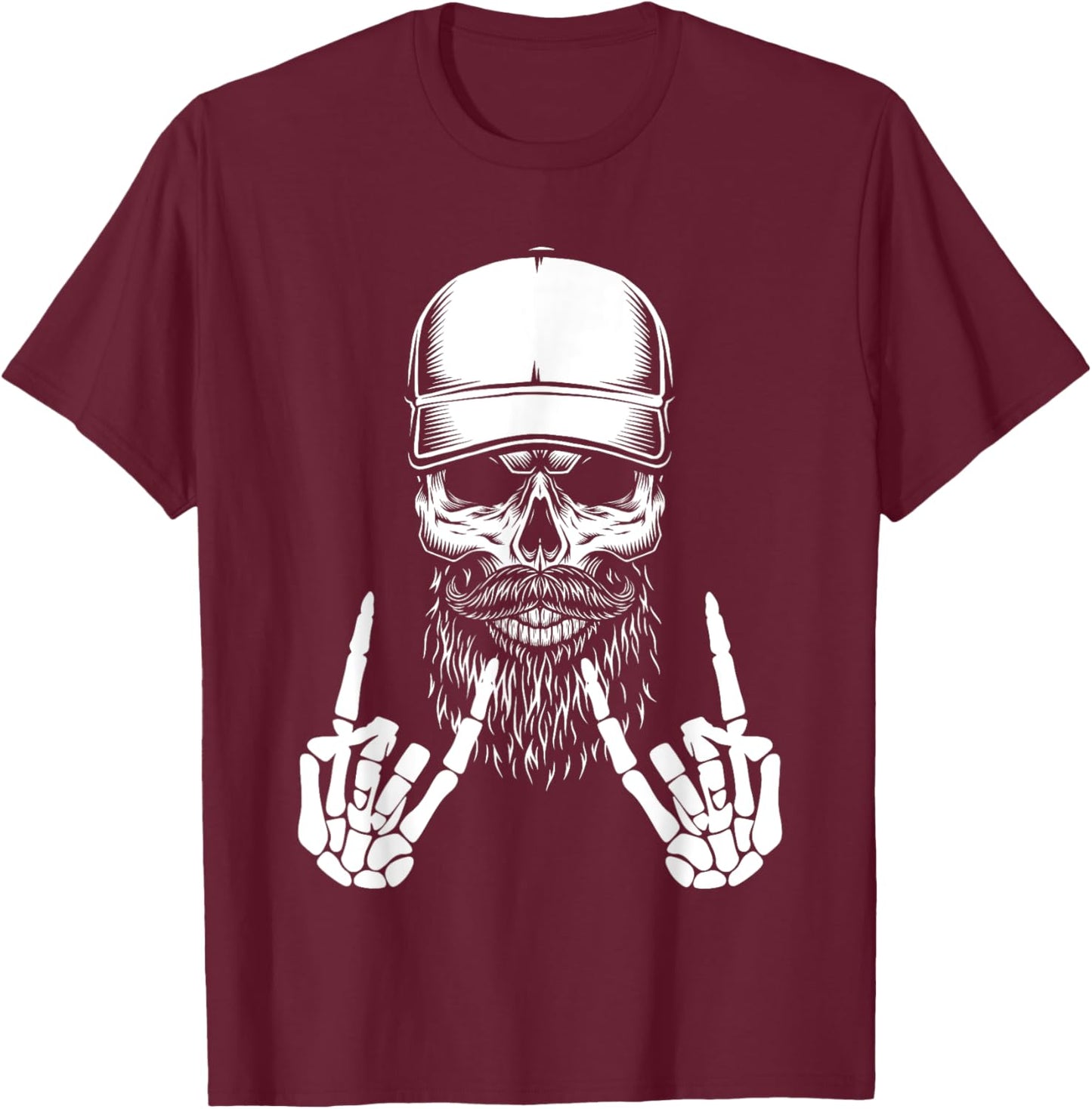 Cool Halloween Punk Rock Skeleton Cap Skater Rocker Skell T-Shirt - T-Shirt | Maroon