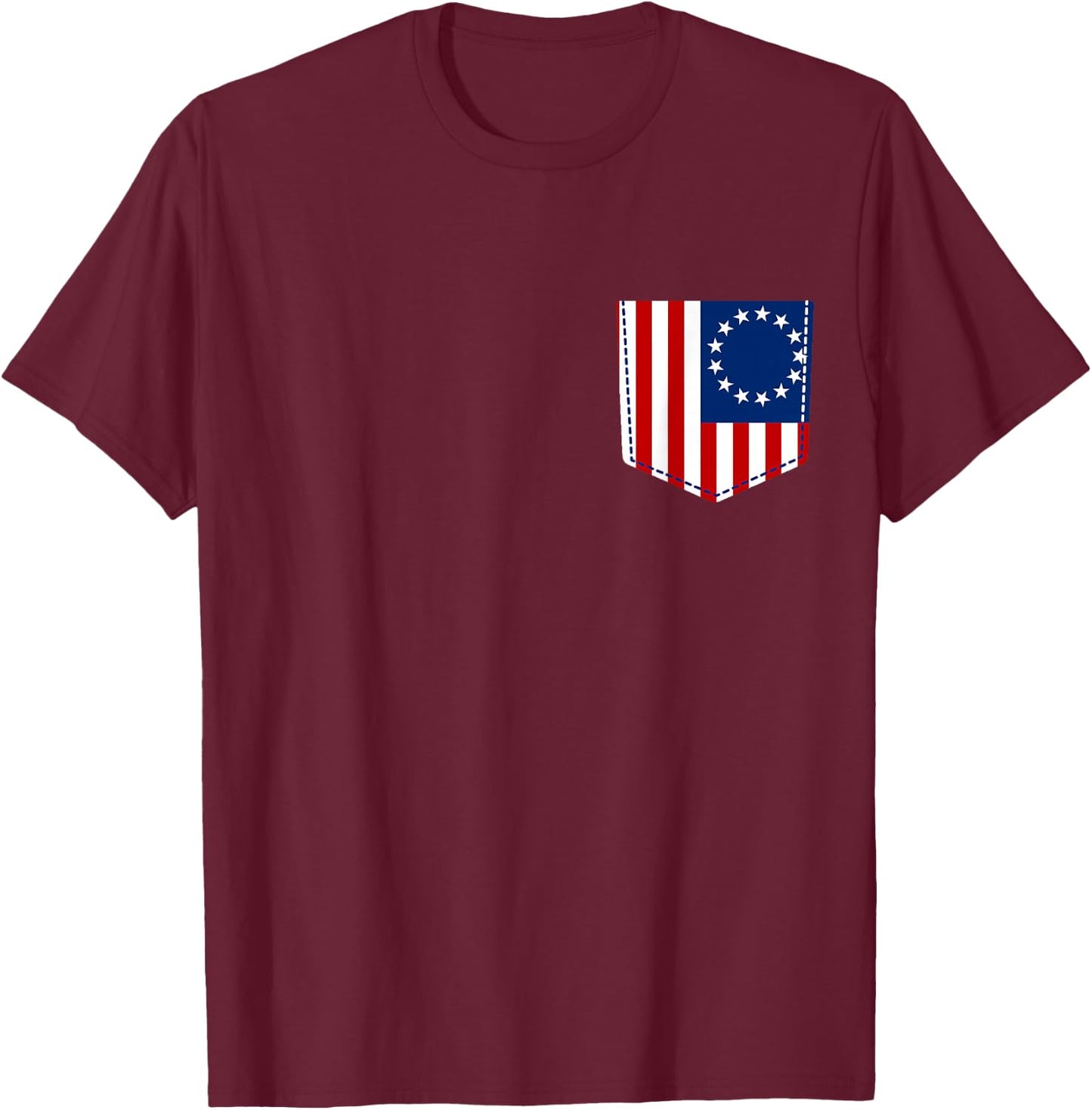 Betsy Ross Flag Shirt Pocket American Flag USA Patriot Gift Women Kids Men T-Shirt - T-Shirt | Maroon