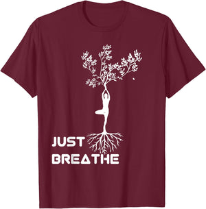 Yoga Tree of Life with Just breathe Women rooted T-Shirt - T-Shirt | Maroon