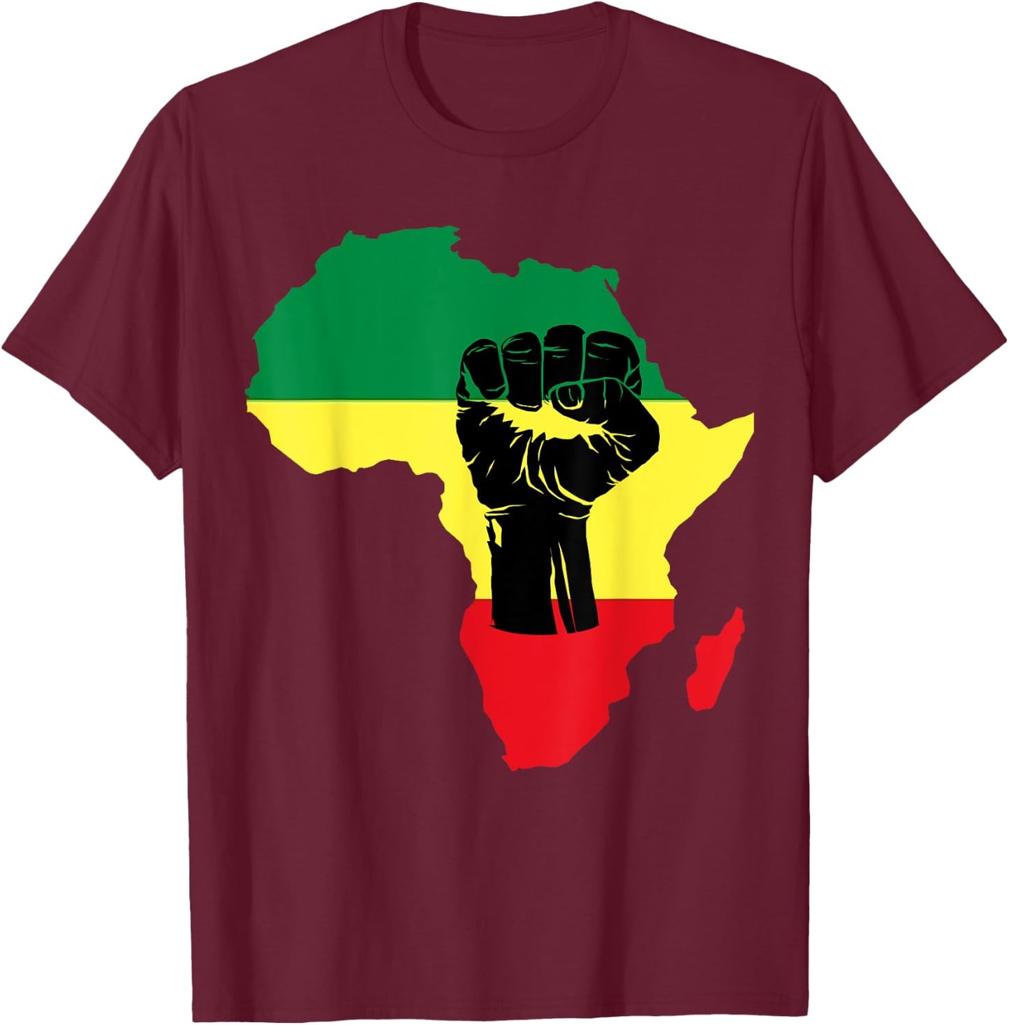 Black History Month Celebration | African Map Fist T-Shirt - T-Shirt | Maroon