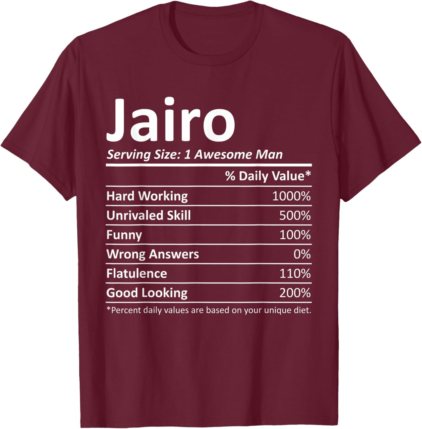 JAIRO Nutrition Funny Birthday Personalized Name Gift T-Shirt - T-Shirt | Maroon