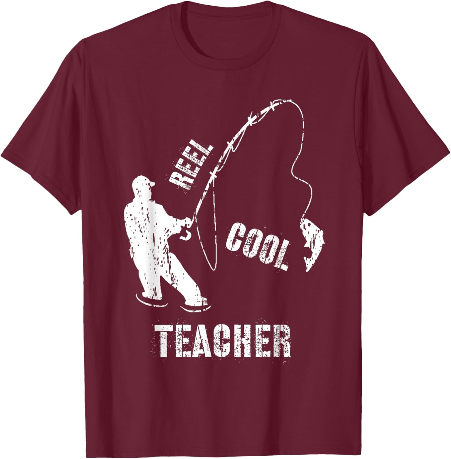Reel Cool Teacher Grandpa Angler Fishing Fisherman Gift T-Shirt - T-Shirt | Maroon