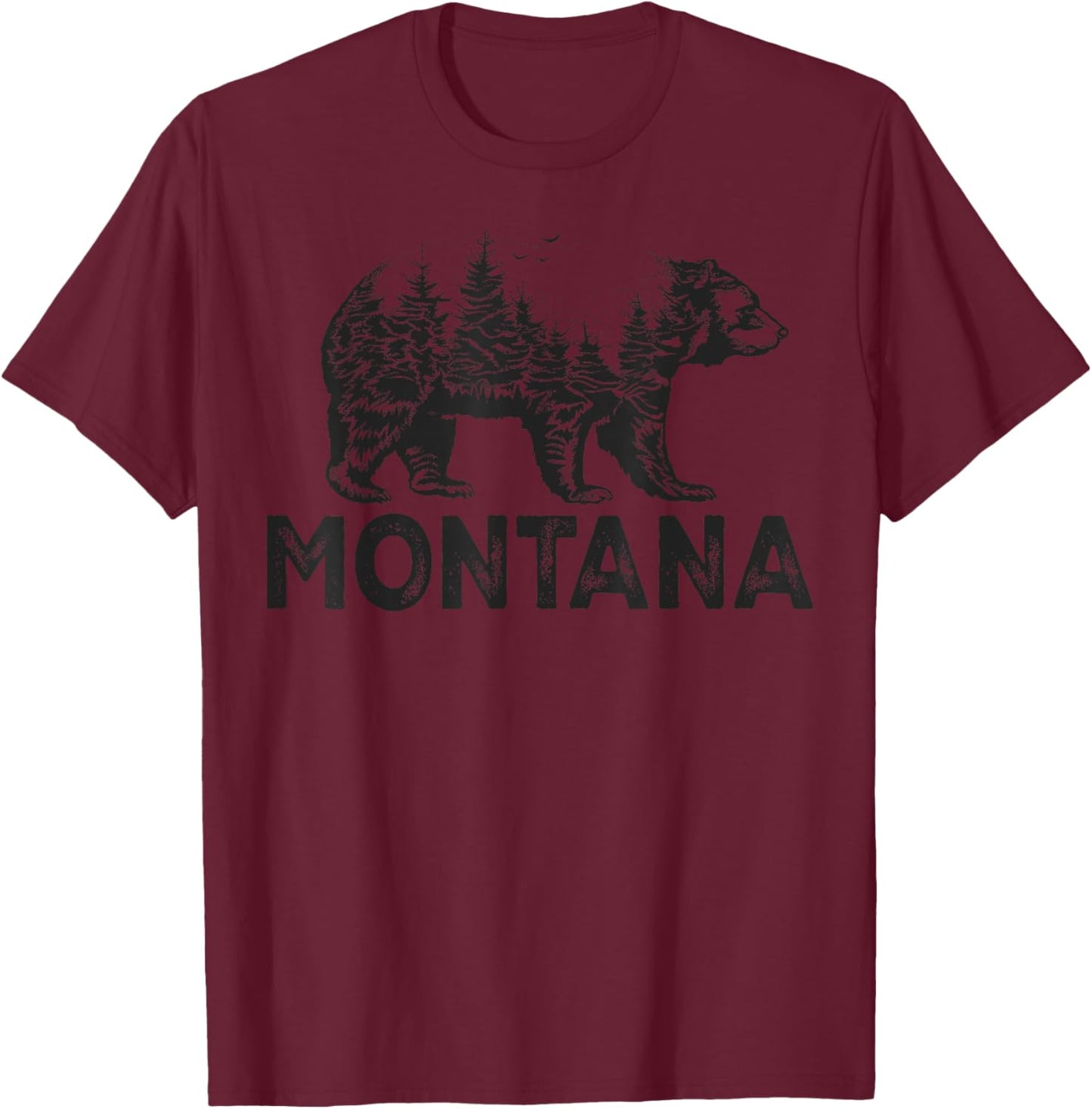 Retro Montana Grizzly Bear Nature Hiking Camping Vintage T-Shirt - T-Shirt | Maroon