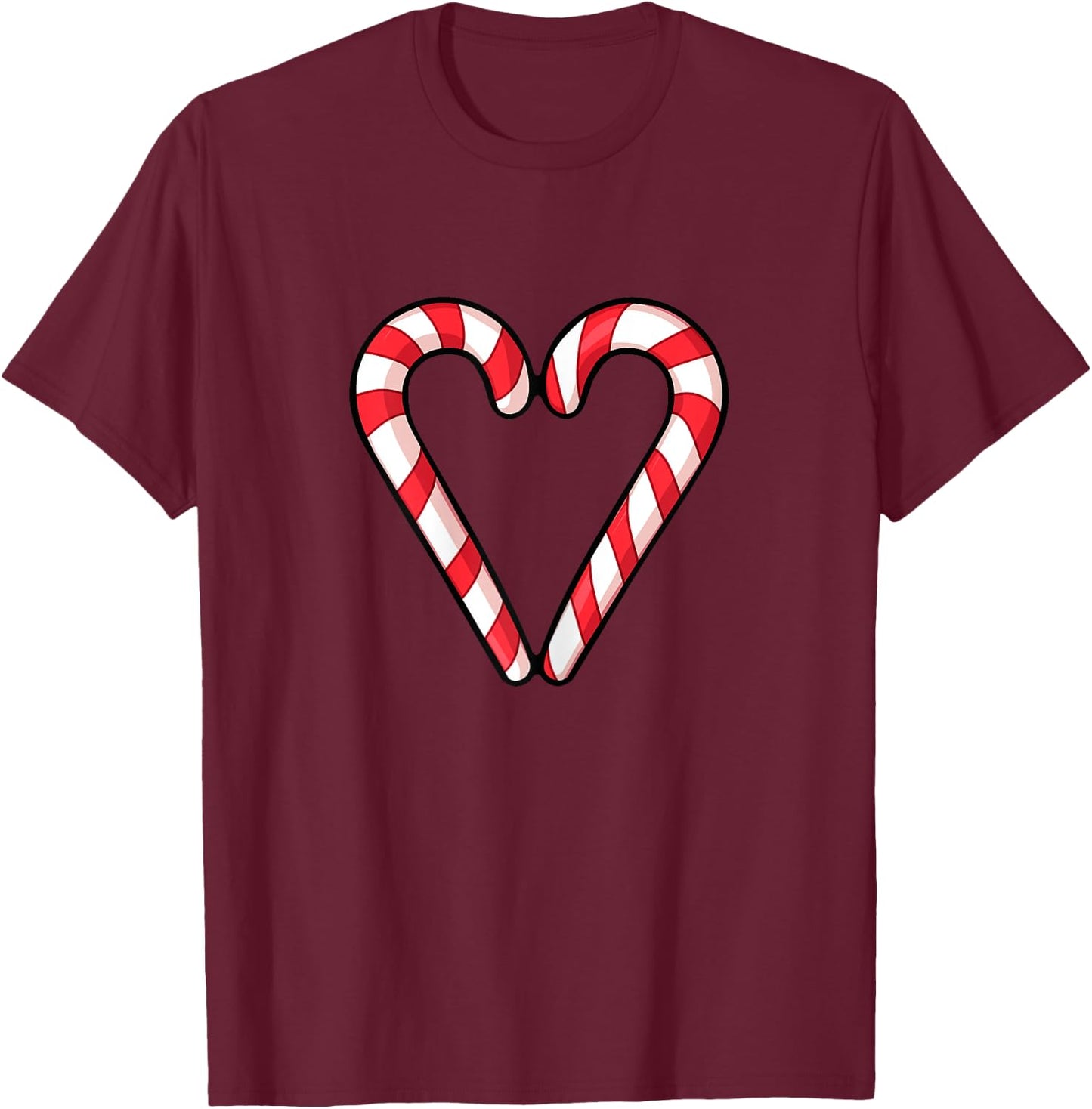 Candy Cane Heart Christmas Cute Holiday Red White Stripe T-Shirt - T-Shirt | Maroon