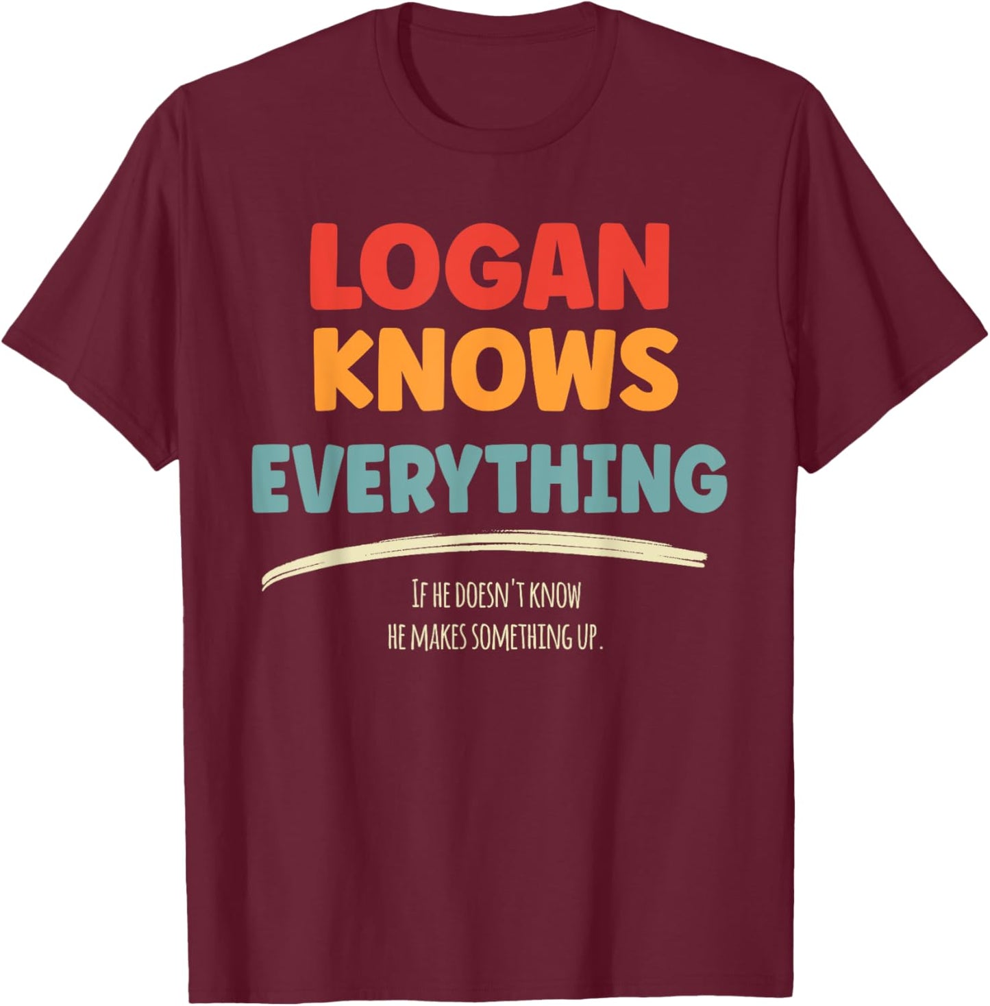Logan Knows Everything Name Logan T-Shirt - T-Shirt | Maroon