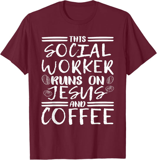 This Social Worker Runs On Jesus, Christian Social Worker T-Shirt - T-Shirt | Maroon