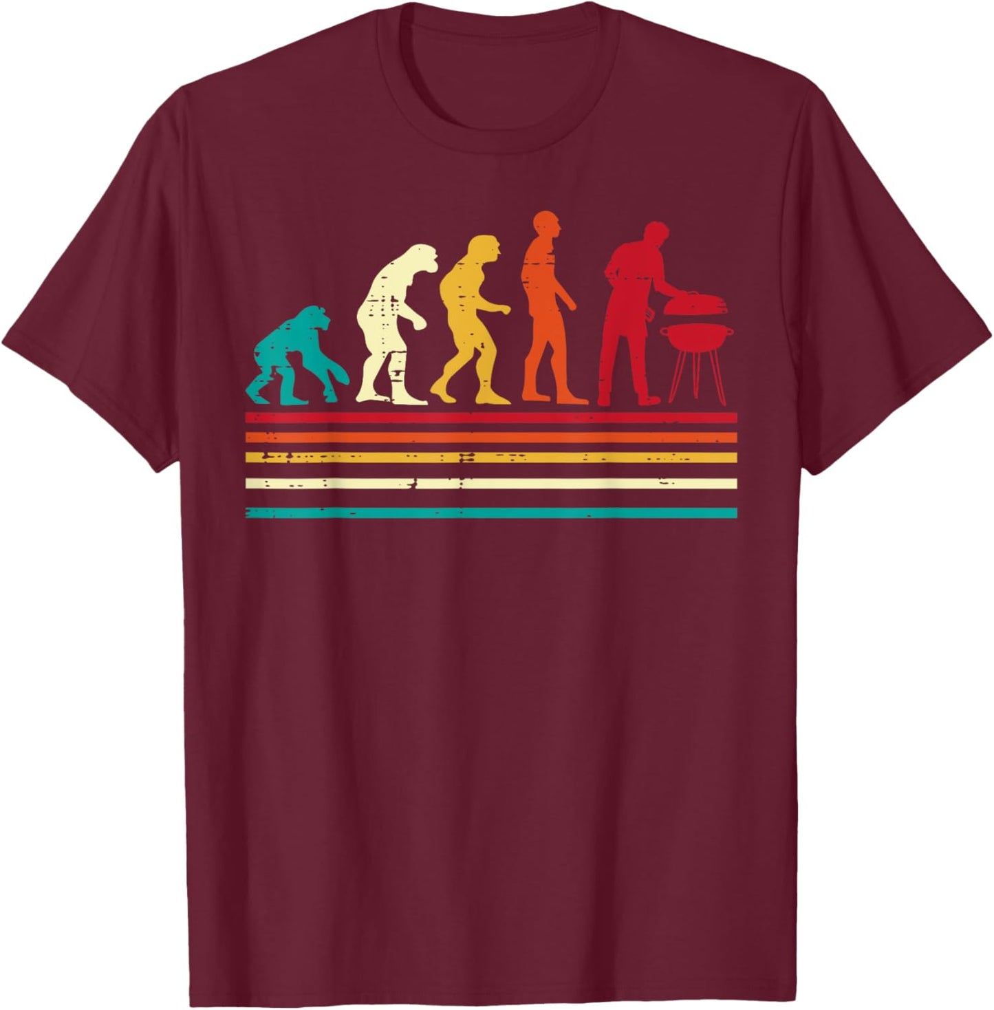 Bbq Grilling Evolution Retro Barbecue Men Women Kids T-Shirt - T-Shirt | Maroon