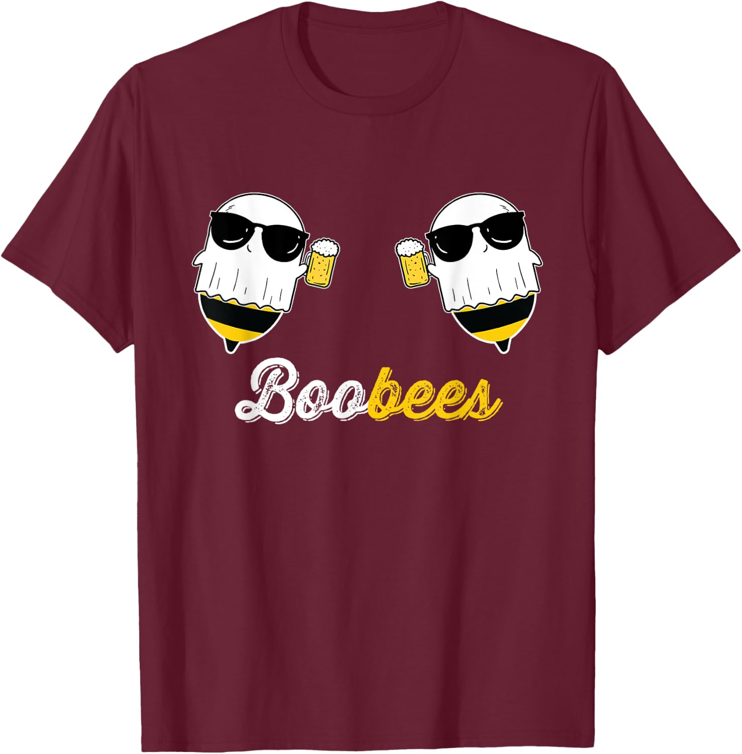 Boo Bees Halloween Costume Cute Ghost drinking Beer Funny T-Shirt - T-Shirt | Maroon