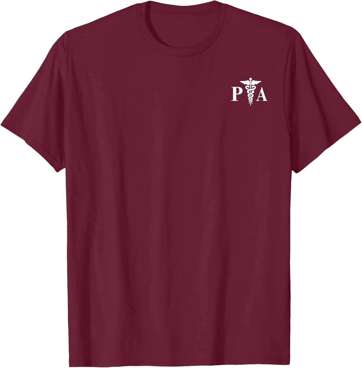 Medical Gear PA Physicians Assistant Caduceus Symbol - Men's Adults - Black - Small - Short Sleeve - Crew Collar - Classic Fit - Imported T-Shirt - T-Shirt | Maroon