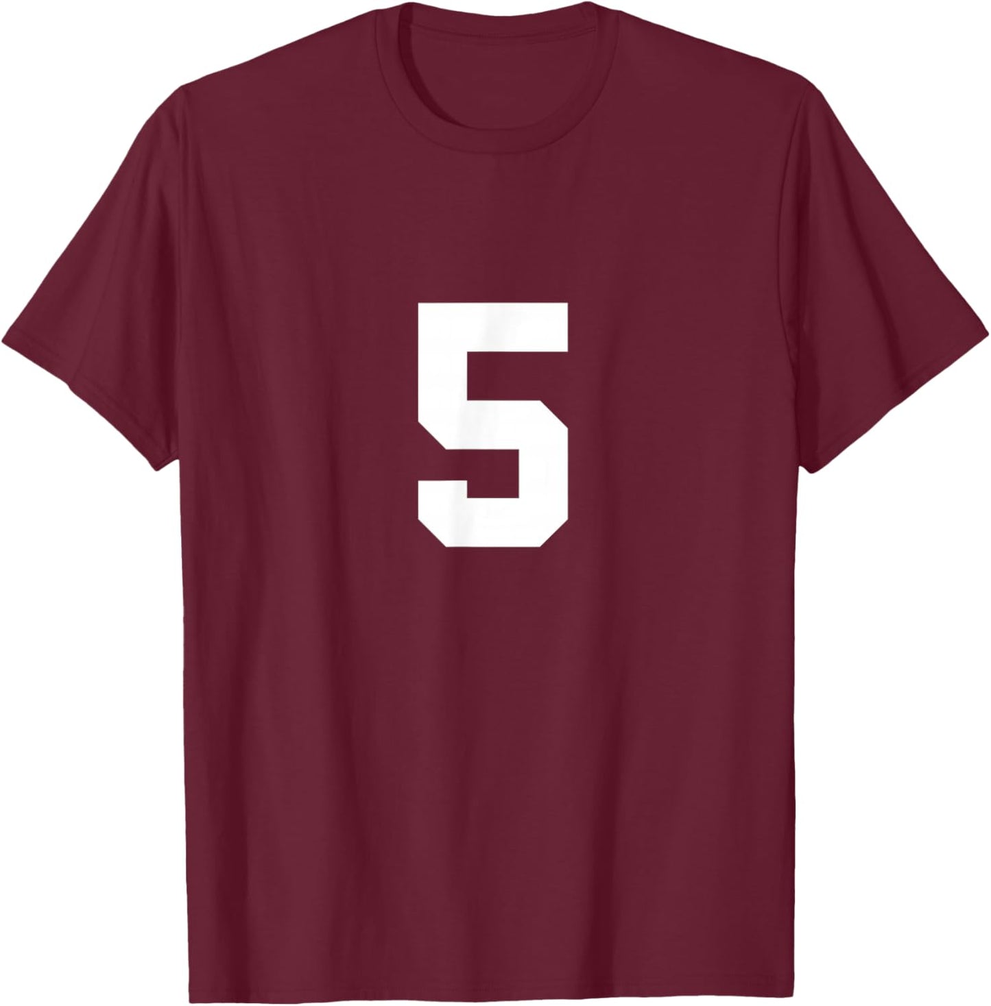 Number 5 (on Front/Back) Sports Team Jersey Number T-Shirt - T-Shirt | Maroon