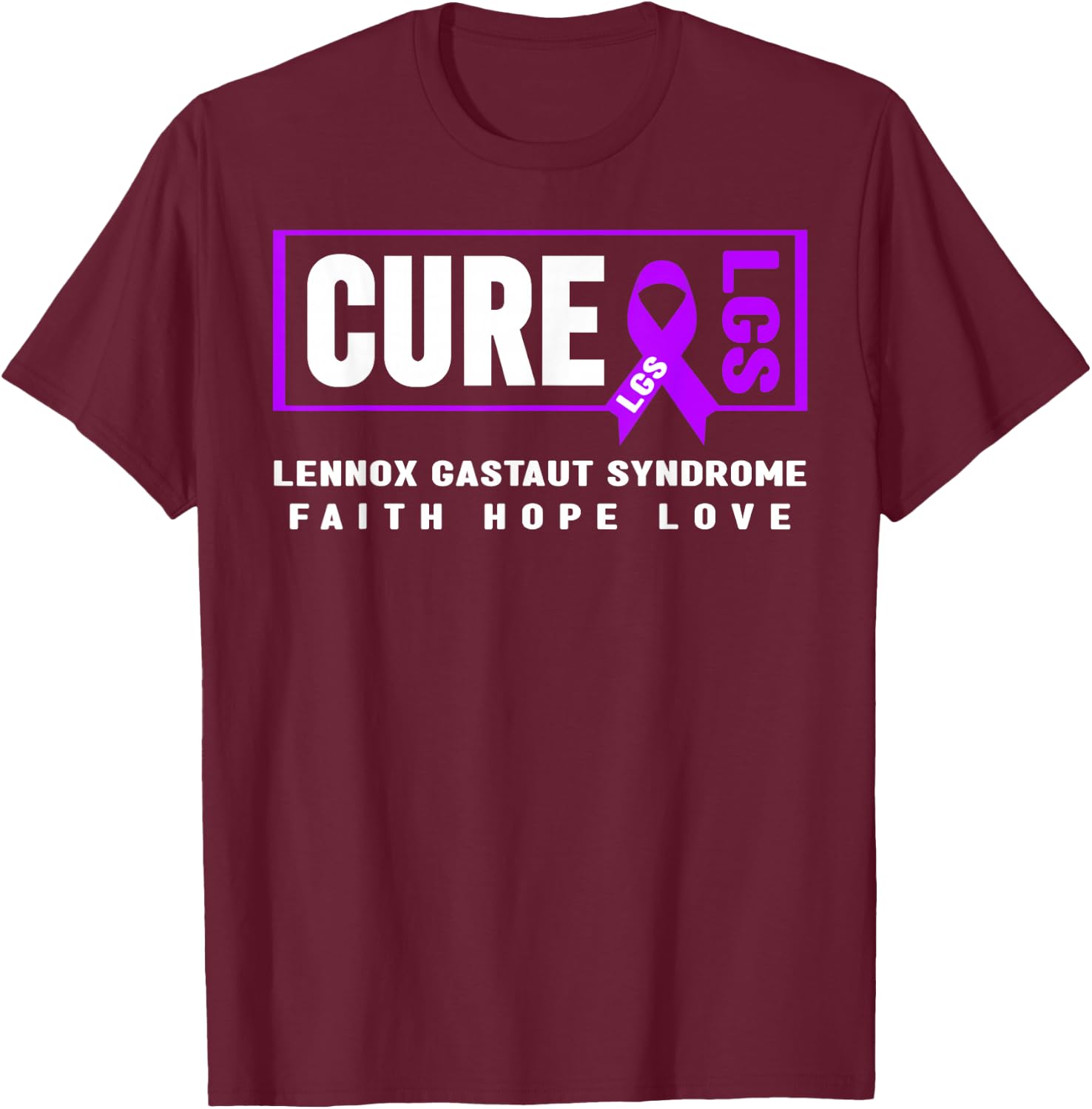 Purple Ribbon - LGS Cure, Lennox Gastaut Syndrome Awareness T-Shirt - T-Shirt | Maroon
