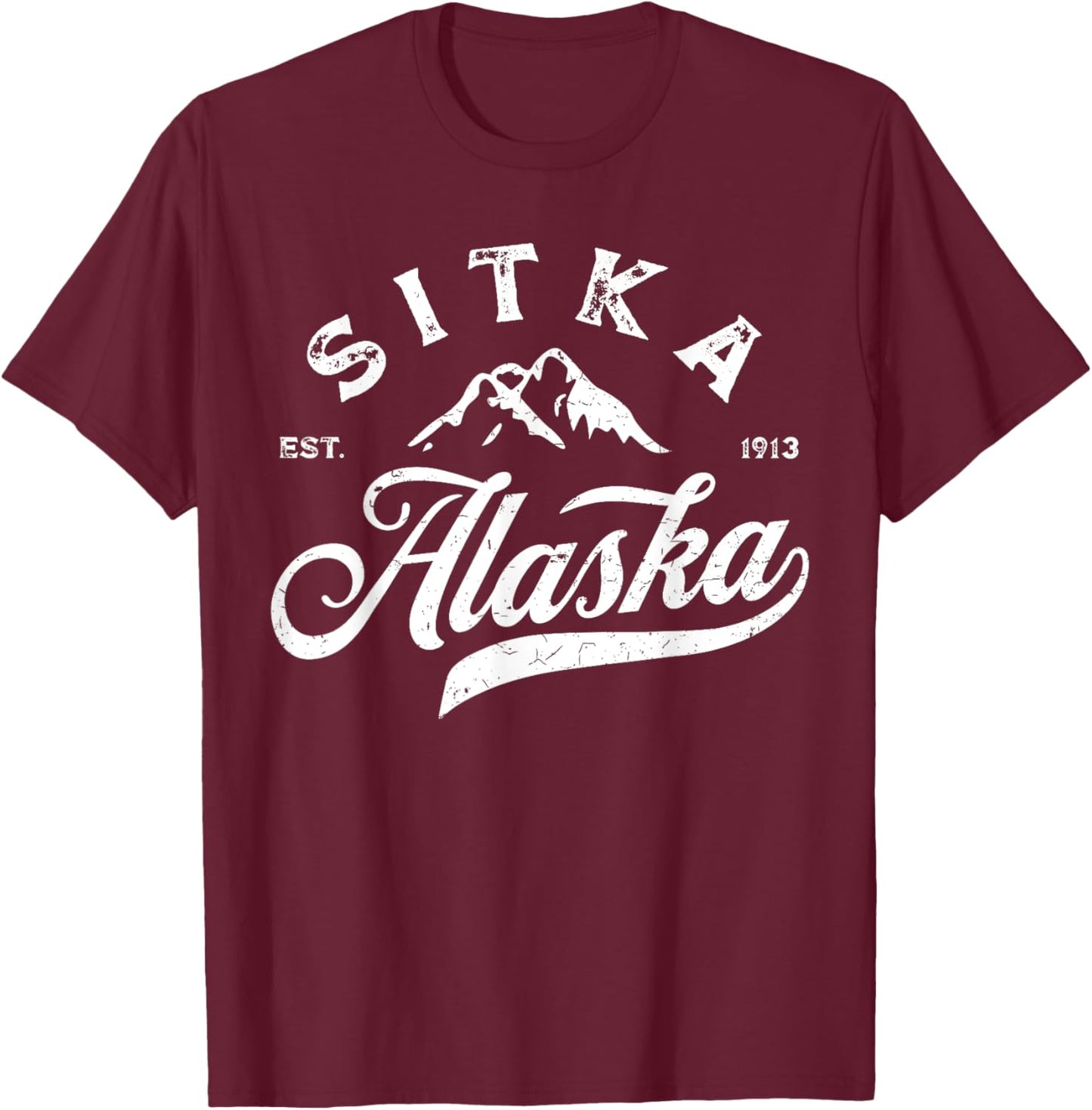 Vintage Sitka Alaska AK Mountains Family Vacation Souvenir T-Shirt - T-Shirt | Maroon