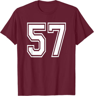 Number 57 Birthday Varsity Sports Team Jersey T-Shirt - T-Shirt | Maroon
