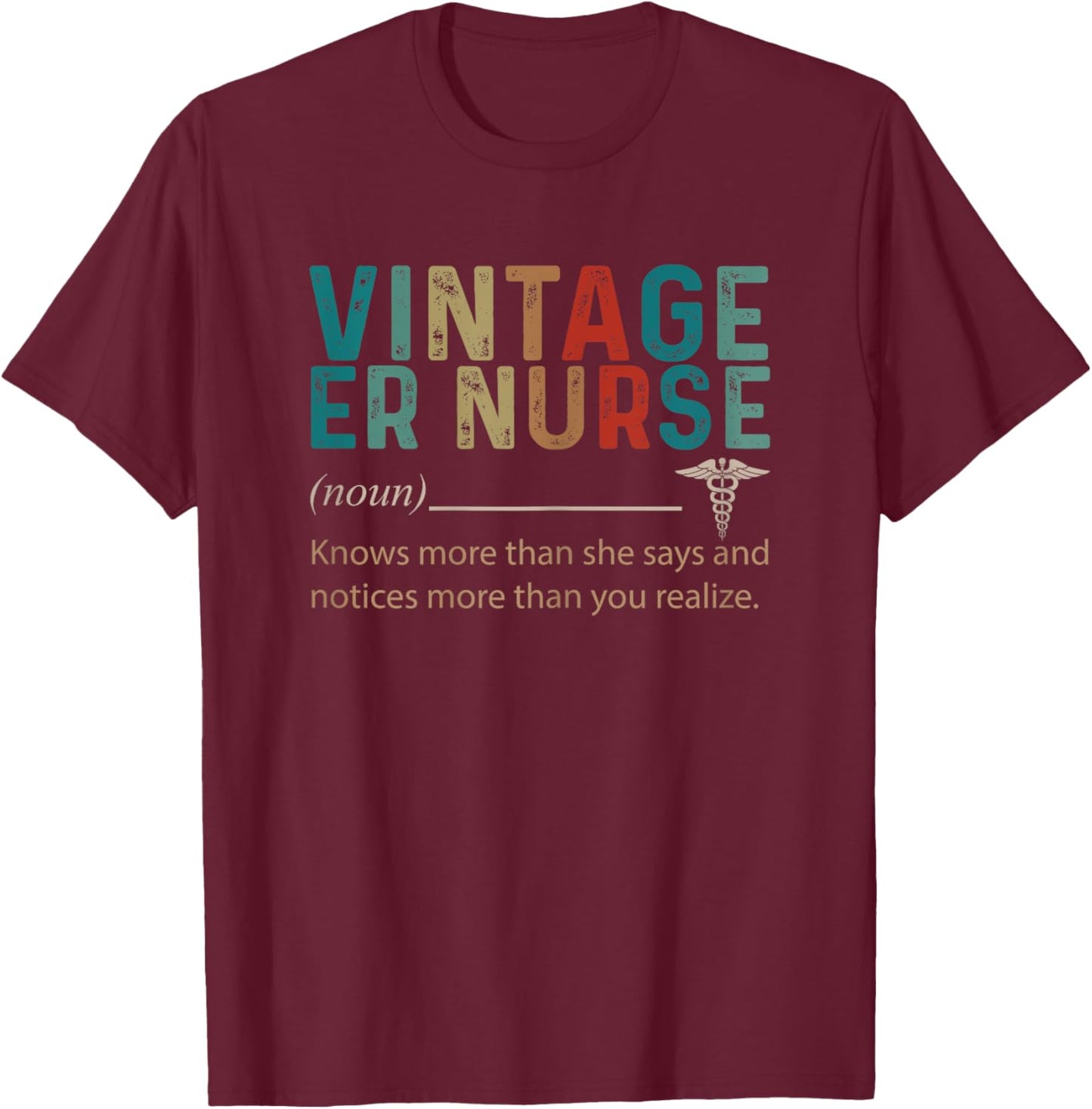 Vintage ER Nurse Noun Retro Style 60s 70s 80s T-Shirt - T-Shirt | Maroon
