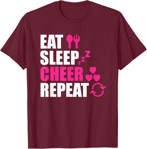 Eat Sleep Cheer Repeat Funny Cheerleader Cheering Squad Gag T-Shirt - T-Shirt | Maroon