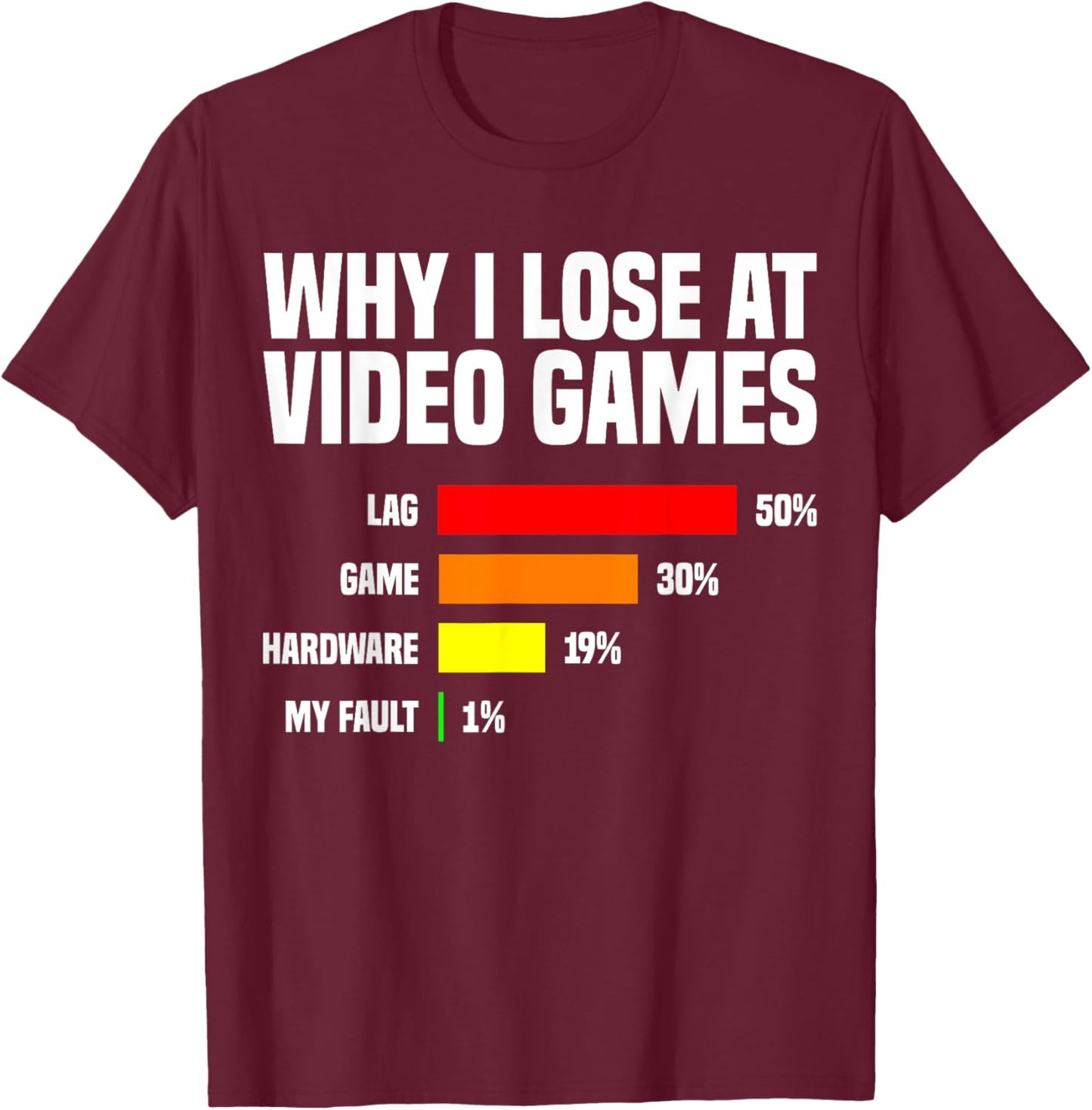 Why I Lose At Video Games, Funny Gamer T-Shirt - T-Shirt | Maroon