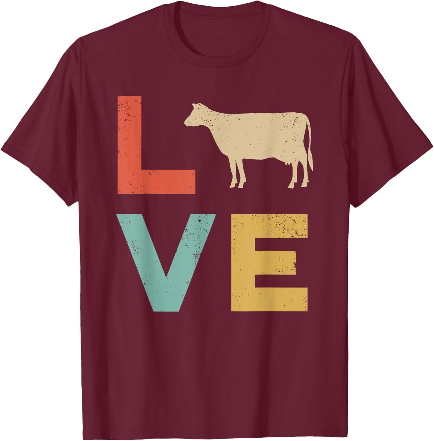 Love Cow Vintage Retro Dairy Cattle Livestock Farmer Gift T-Shirt - T-Shirt | Maroon