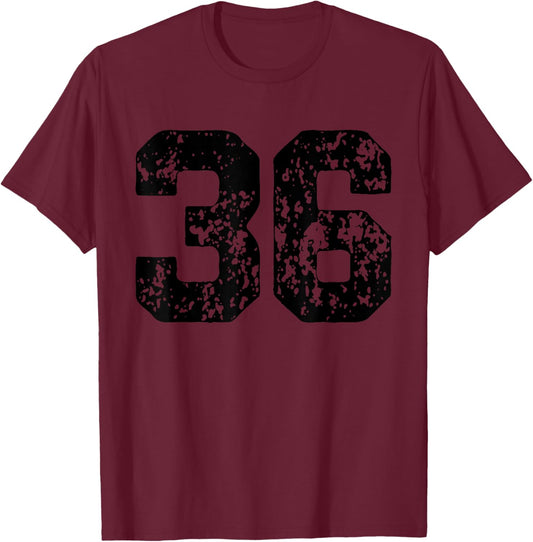Number 36 Black Best Classic College Style Birthday Funny T-Shirt - T-Shirt | Maroon