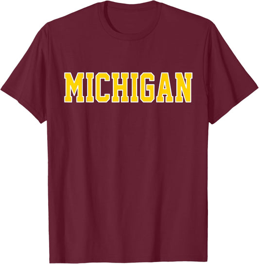 Vintage Michigan Men Michigan Women Retro Yellow T-Shirt - T-Shirt | Maroon