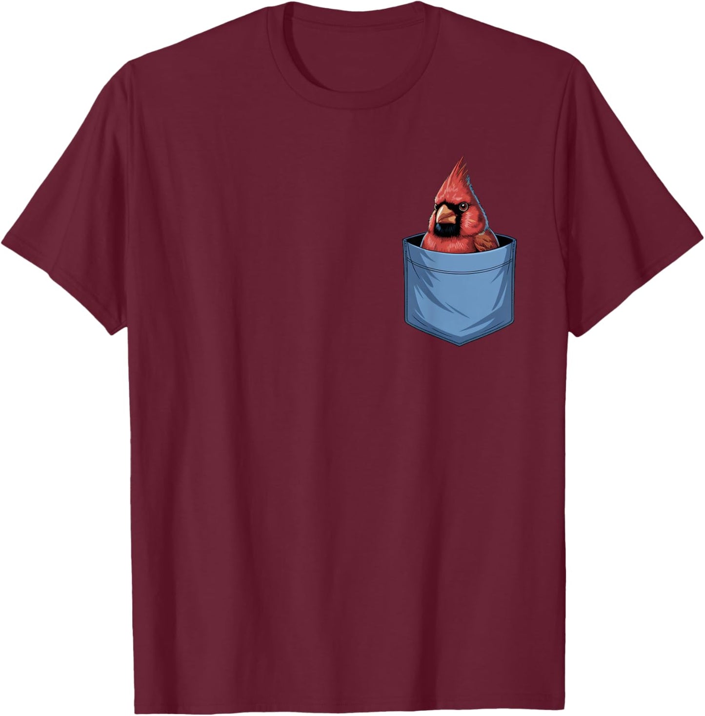 Cute Pocket Red Cardinal Bird Lovers Birdwatcher T-Shirt - T-Shirt | Maroon