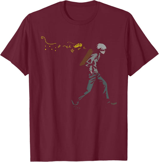 Unique Anime Manga Japanese Otaku Gifts Japanese Mushi Mushishi Women's Black Cartoon Animal Print Mandarin Collar T-Shirt - T-Shirt | Maroon