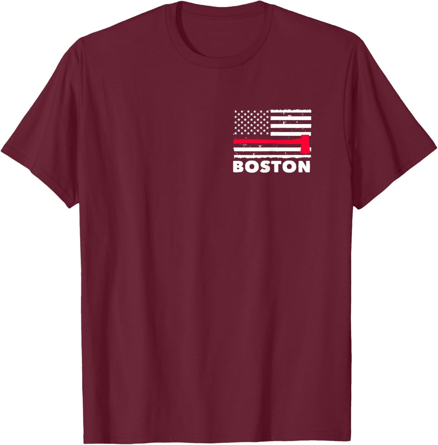 Boston US Flag Pocket Firefighter Thin Red Line Fireman Gift T-Shirt - T-Shirt | Maroon