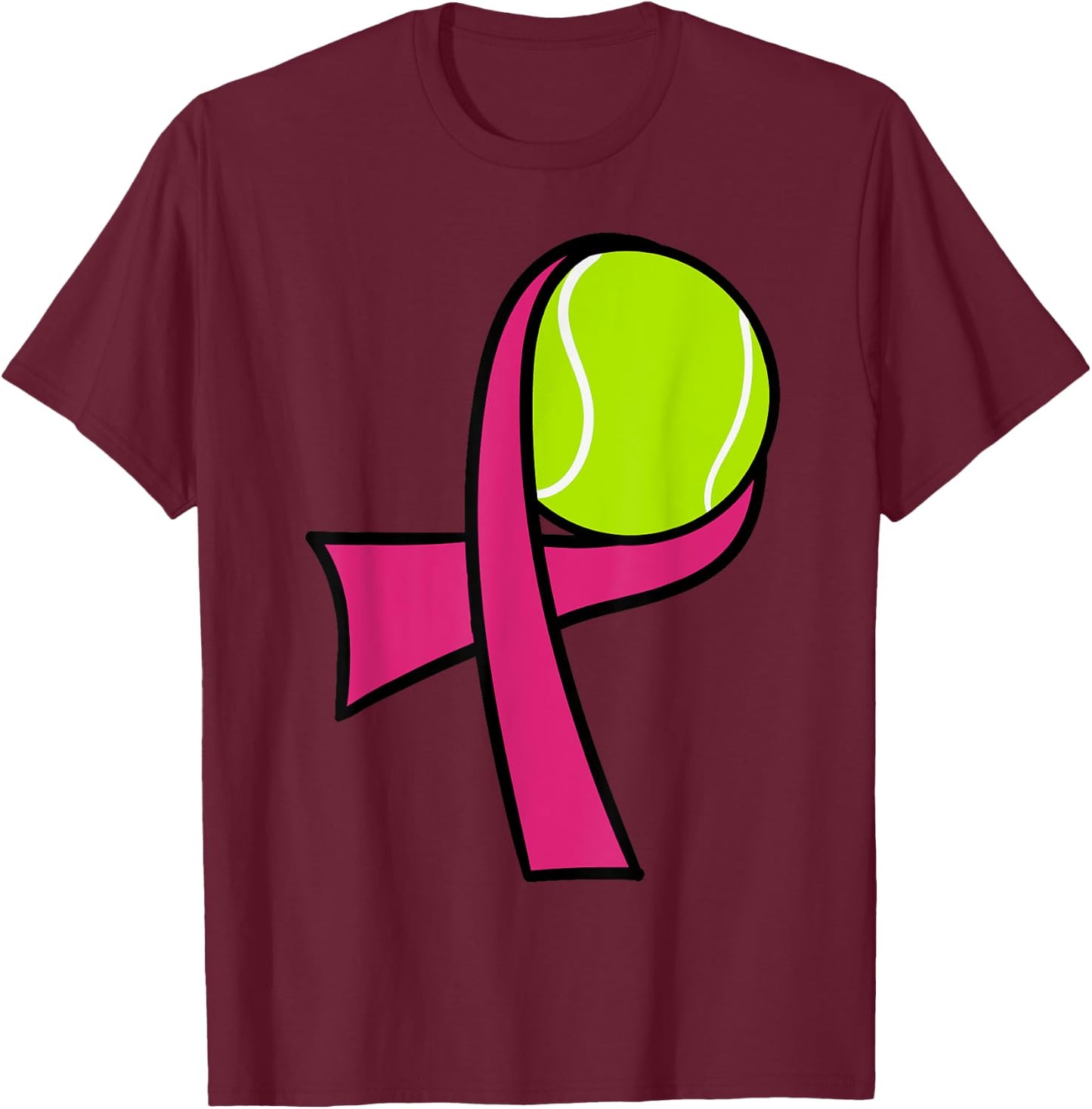 Breast Cancer Tennis Ball Pink Ribbon Mammogram Sport Smash T-Shirt - T-Shirt | Maroon