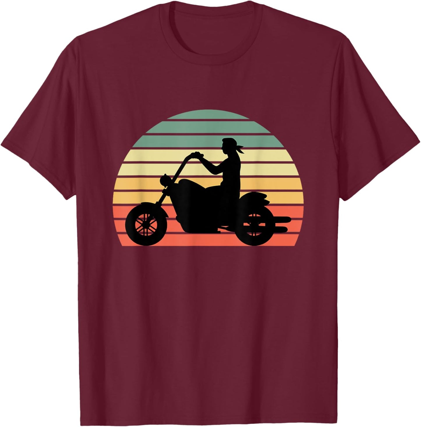 KaizenDesigns Vintage Biker - Retro Motorcycle Silhouette T-Shirt - T-Shirt | Maroon