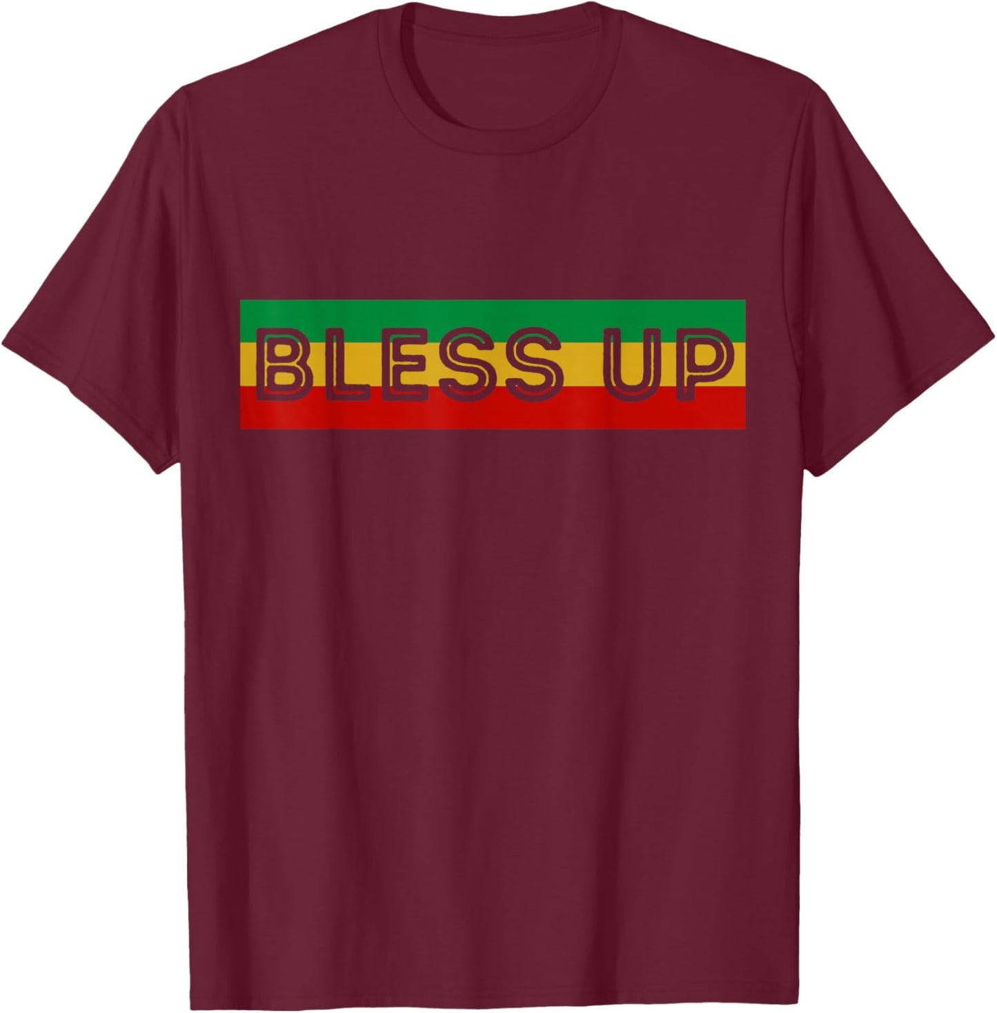 Bless Up Reggae Music Rasta T-Shirt - T-Shirt | Maroon