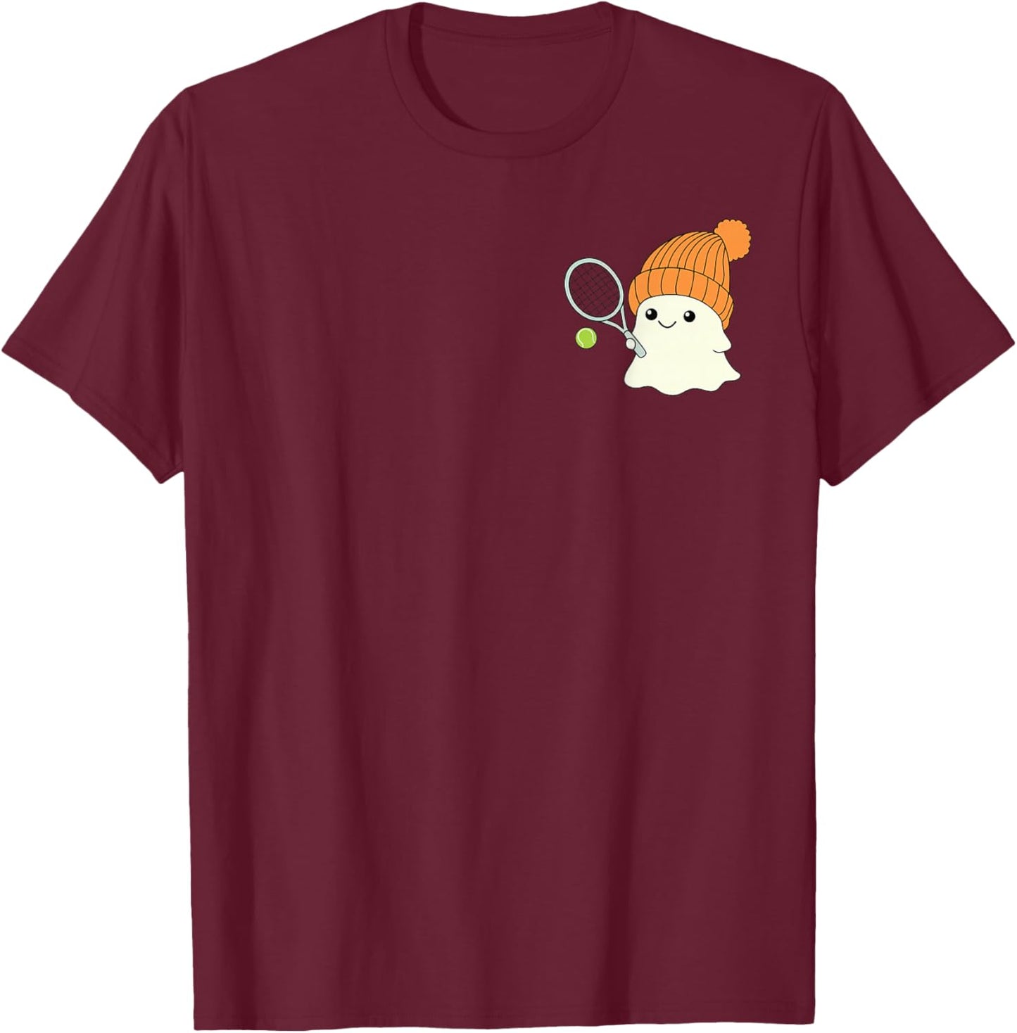 Funny Ghost Playing Tennis Pocket Halloween Costume T-Shirt - T-Shirt | Maroon