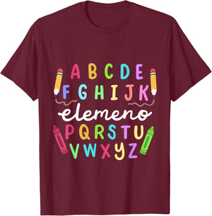ABC Alphabet Elemeno Happy First Day Of School Teachers Kids T-Shirt - T-Shirt | Maroon